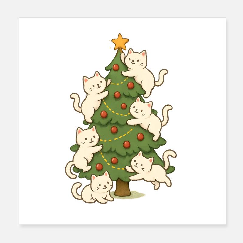 Cat Christmas Tree Whimsy, Kittens  Poster 8" x 8" (20x20 cm)