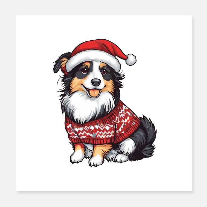 Border Collie Chien Noël Poster 20 x 20 cm