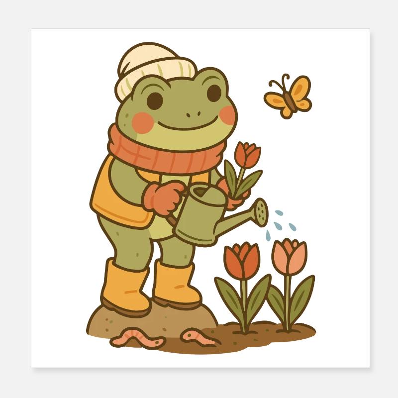 Spring Frog – Flower Garden Frogcore Poster 8" x 8" (20x20 cm)