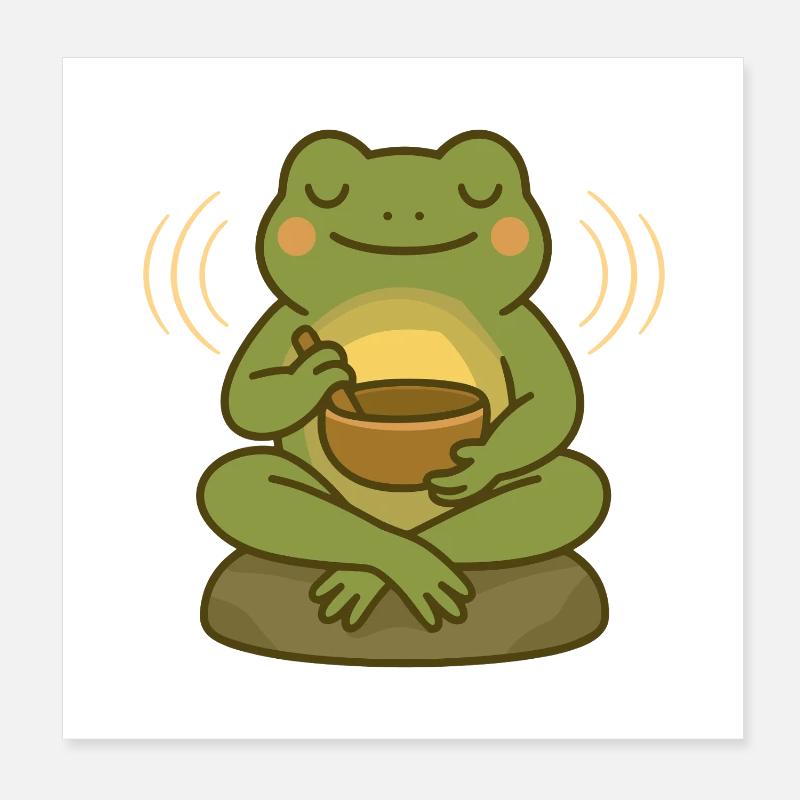 Meditating Frog – Singing Bowl & Mindfulness Poster 8" x 8" (20x20 cm)