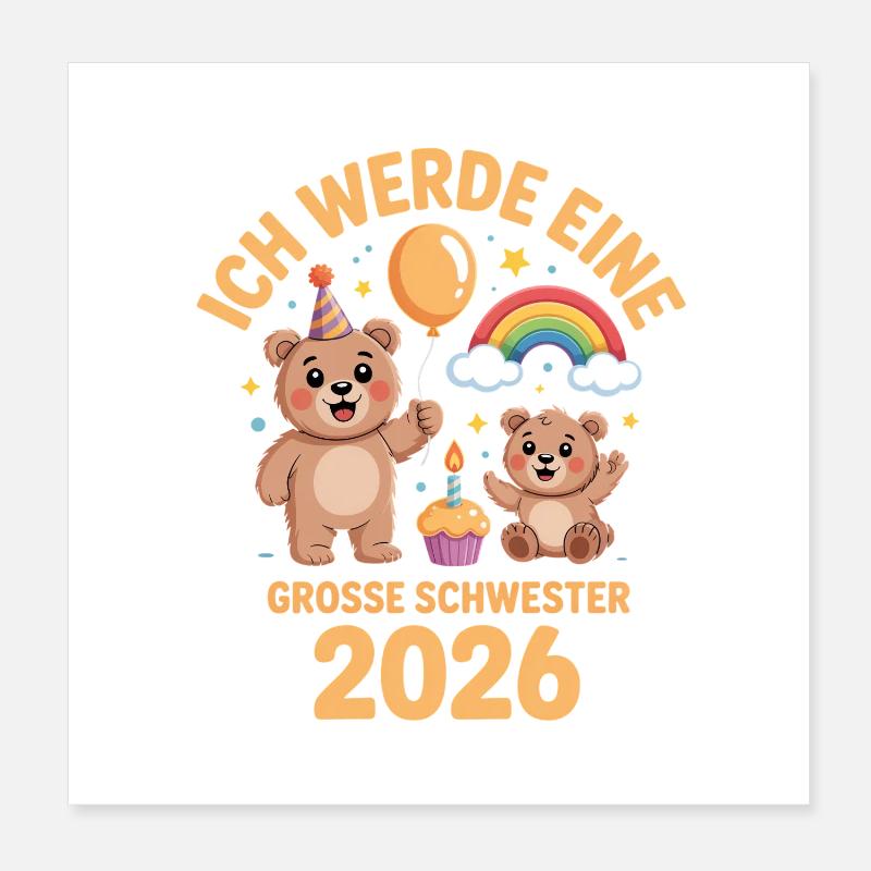 Ich werde eine grosse Schwester 2026 Bär Poster 20x20 cm