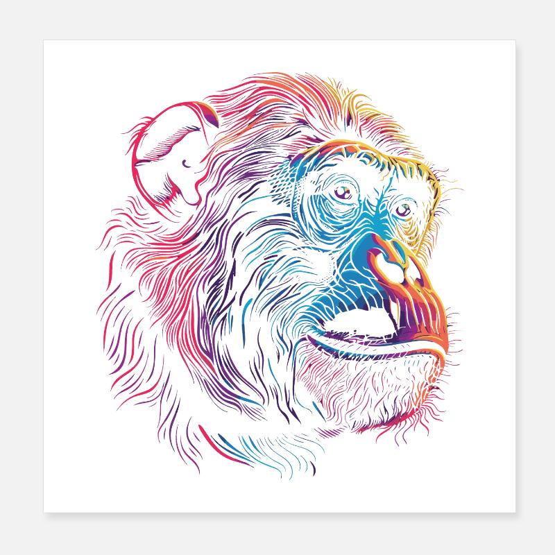 Neon Psychedelischer Affe Poster 20x20 cm