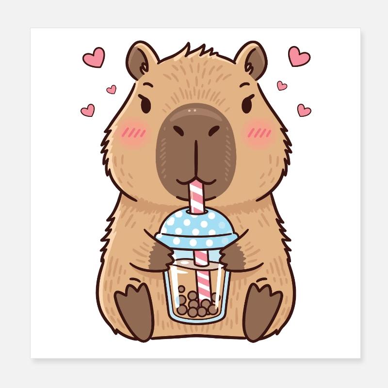 Capybara Bubble Tea Kawaii Poster 20 x 20 cm