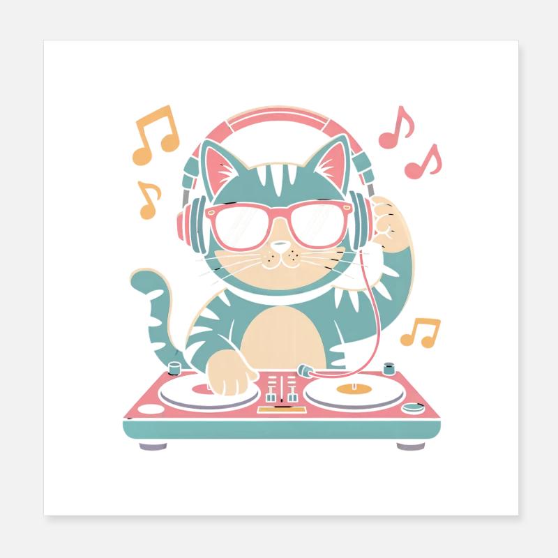 DJ Katze Poster 20x20 cm