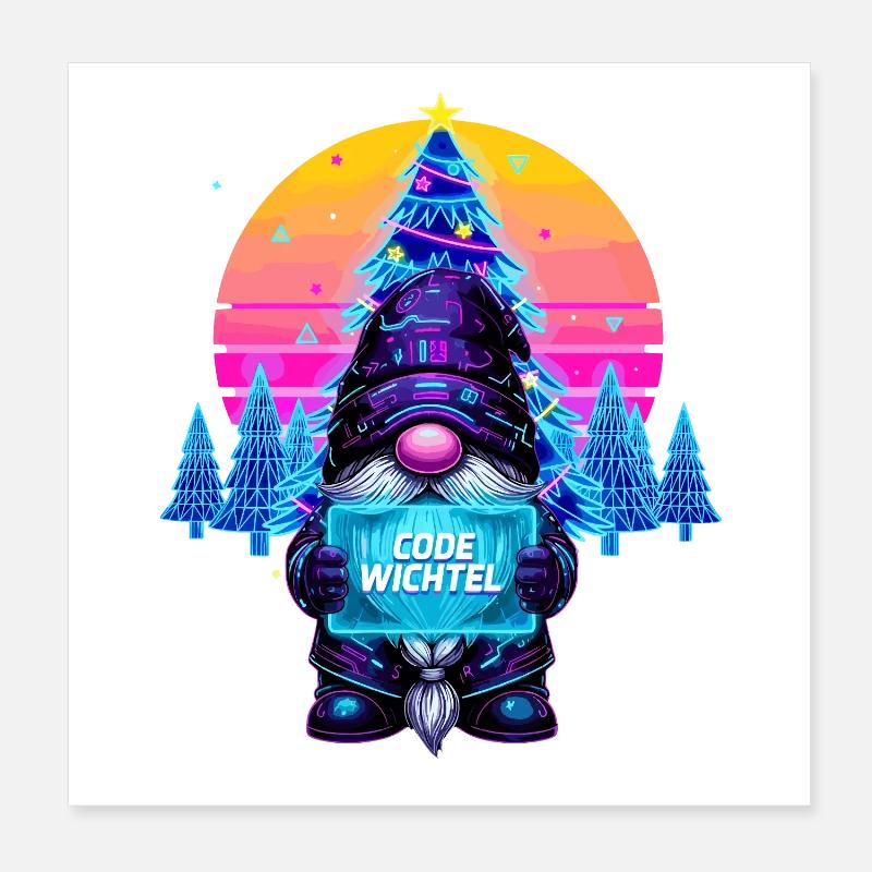 Cyberpunk Code Gnome - Synthwave Noël Nerd Poster 20 x 20 cm