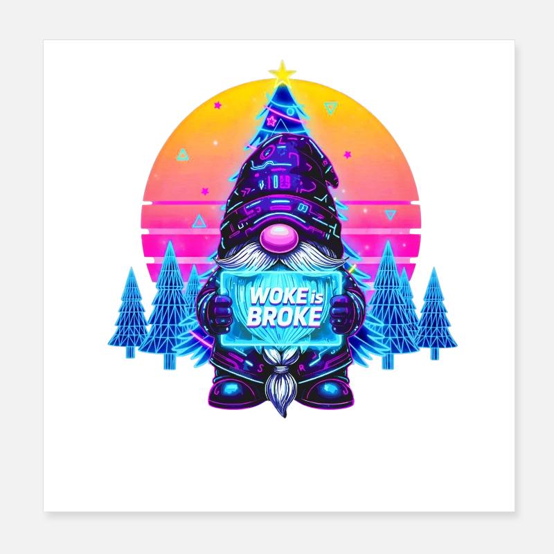 WOKE IS BROKE - Gnome de Noël Synthwave Gnome Poster 20 x 20 cm