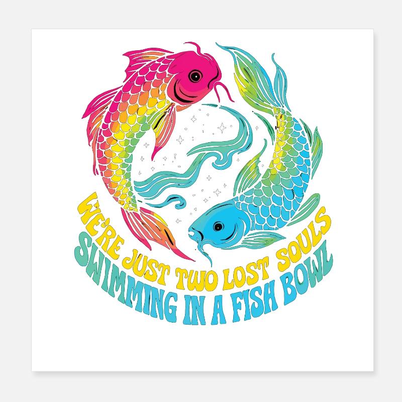 Deux âmes perdues - Poisson Koi Retro Poster 20 x 20 cm