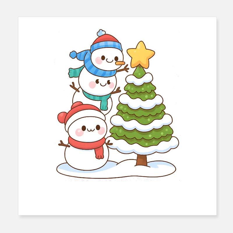 Trio enneigé et breloque sapin de Noël Poster 20 x 20 cm