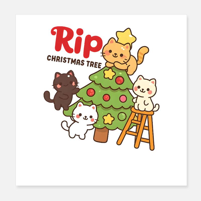 RIP Christmas Tree Cats, Kittens  Poster 8" x 8" (20x20 cm)
