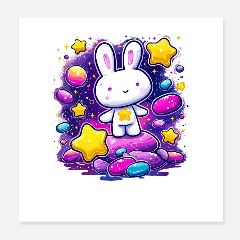 Lapin étoile dans le cosmos coloré Poster 20 x 20 cm