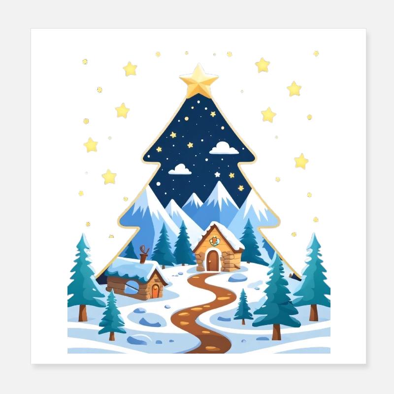 Winter forest in star tree design Poster 8" x 8" (20x20 cm)