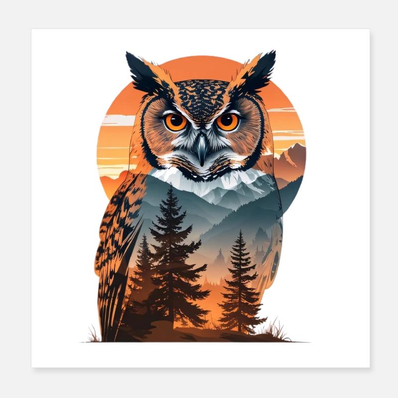 Weise Eule im Abendlicht Poster 20x20 cm