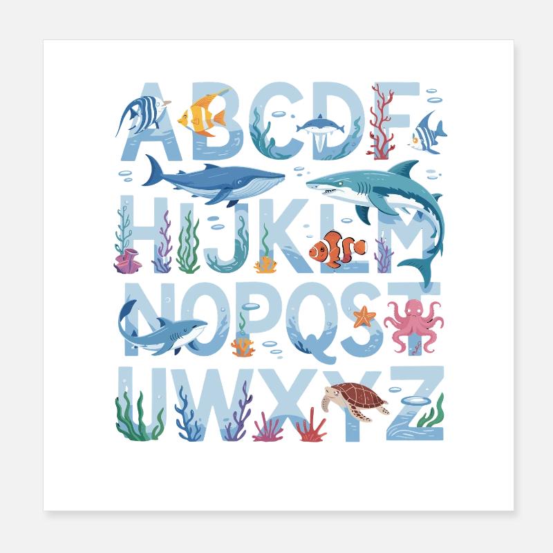 ABC Underwater World Alphabet Learning Fun for Poster 8" x 8" (20x20 cm)