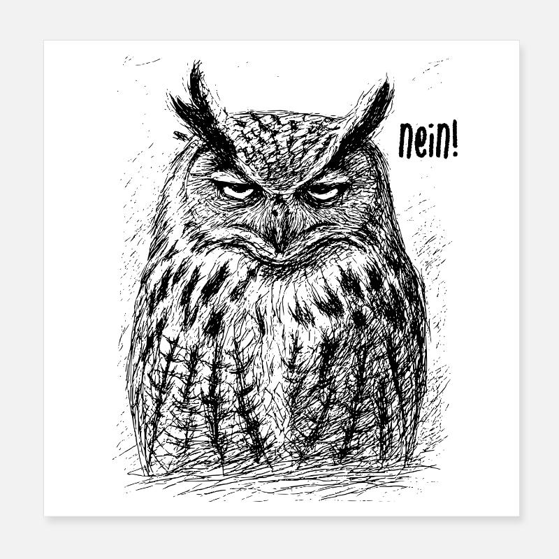 Müde Eule - Nein Poster 20x20 cm