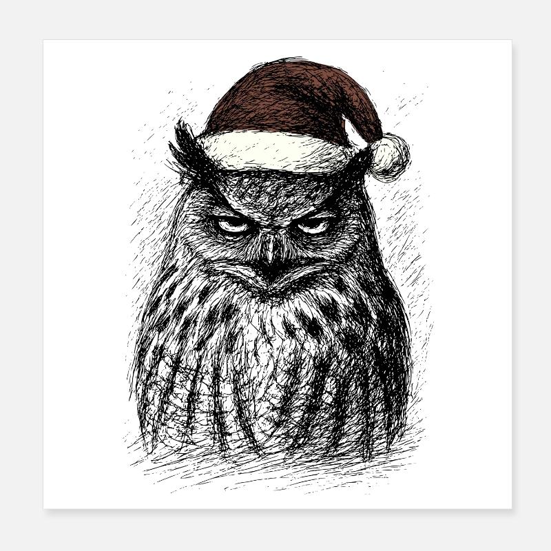 Tired Christmas Owl Poster 8" x 8" (20x20 cm)