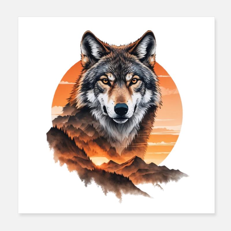 Loup au coucher de soleil sur Bergen Poster 20 x 20 cm