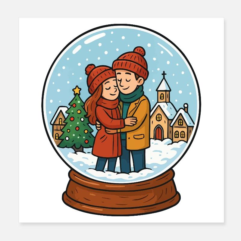 Couple in a snow globe in winter Poster 8" x 8" (20x20 cm)