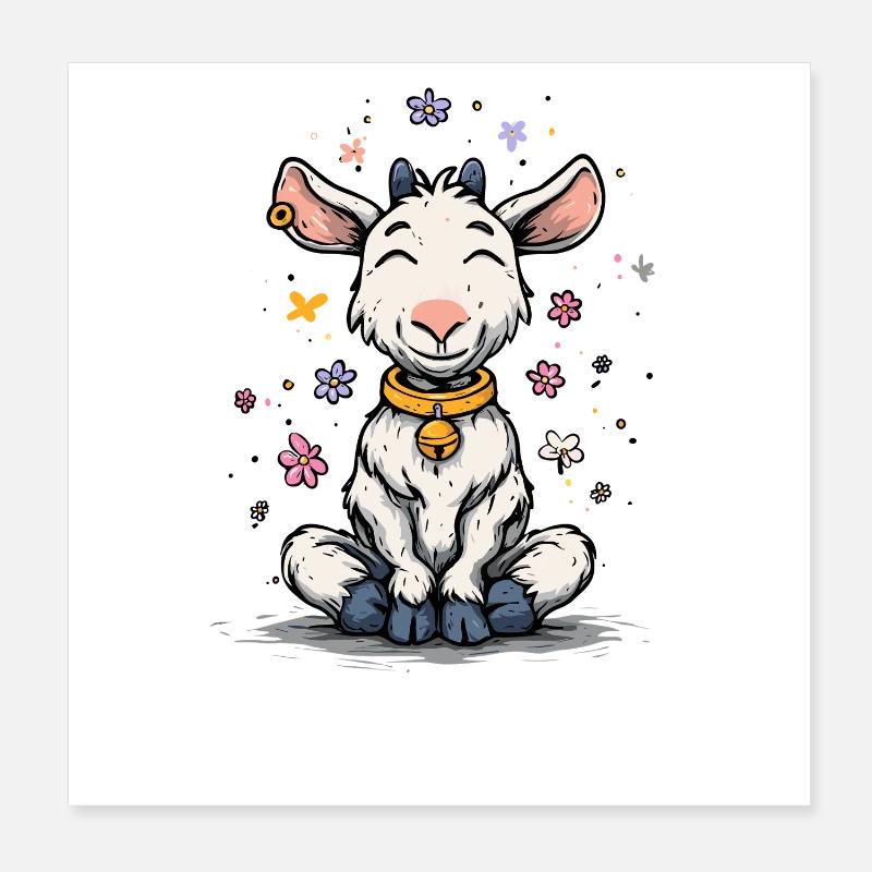 Ziege mit Glöckchen und Blumen Poster 20x20 cm