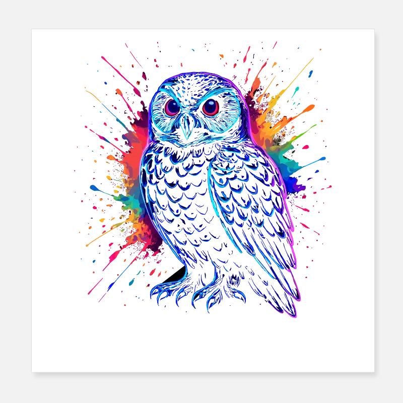 Neon Eule Farb-Splash Kunst Shirt Poster 20x20 cm