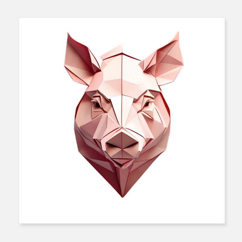 Low-Poly Schwein Kopf Pink Poster 20x20 cm