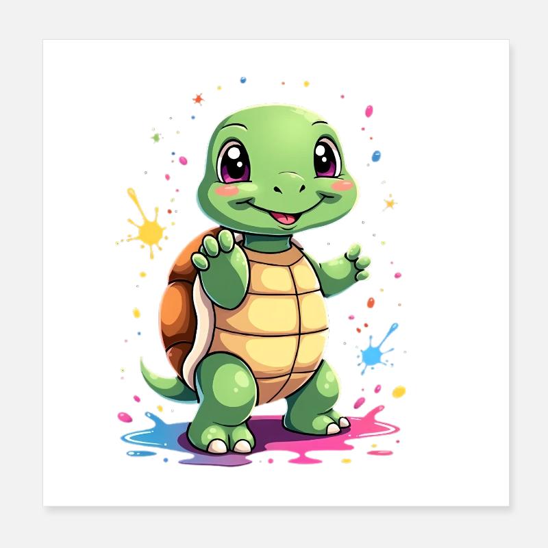 Schildkröte Farbspritzer Spaß Poster 20x20 cm