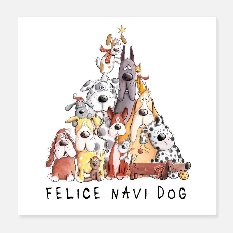 Felice Navi chien chiens Noël dicton Poster 20 x 20 cm