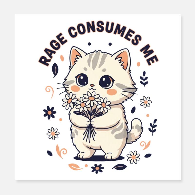 La rage me consume Fleur de chat Chaton mignon Poster 20 x 20 cm