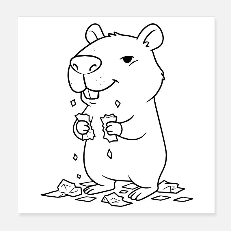 Capybara eats homework Poster 8" x 8" (20x20 cm)