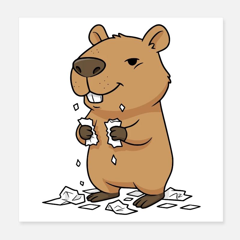 Capybara mange ses devoirs Poster 20 x 20 cm