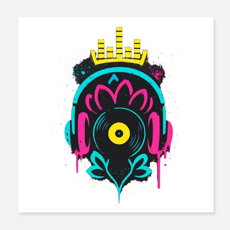 Musik Kopfhörer Schallplatte Krone Beat Poster 20x20 cm