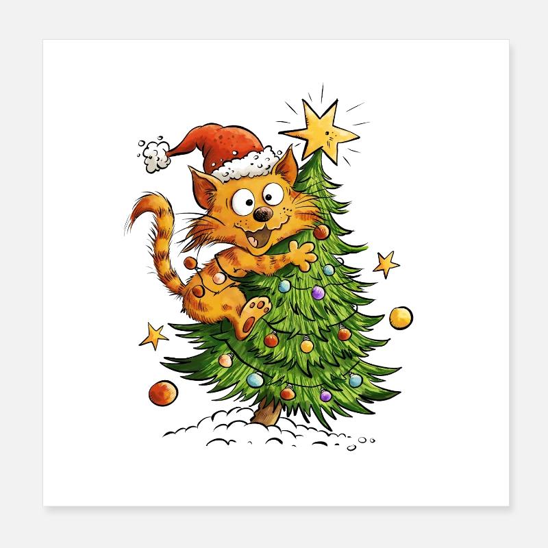 Chat de Noël dans le sapin de Noël Chat de Noël Poster 20 x 20 cm