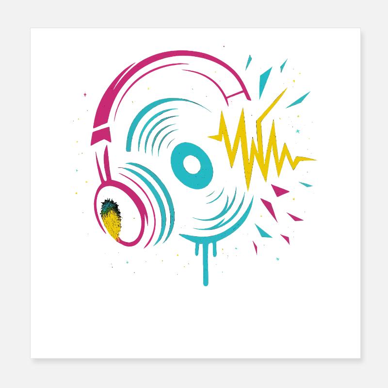 Casque néon, vinyle, son techno rave Poster 20 x 20 cm