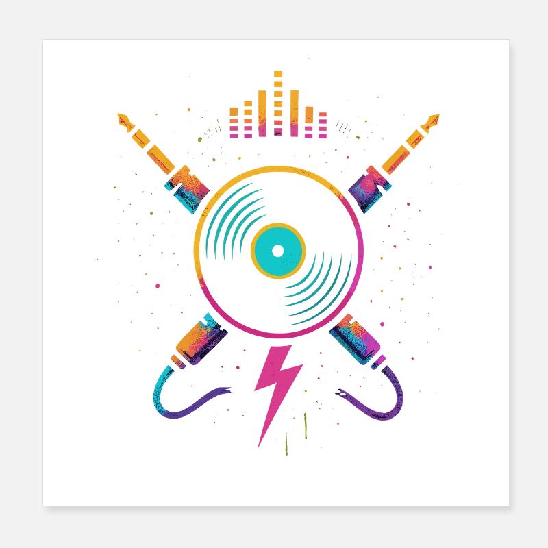 Vinyle arc-en-ciel néon, son rave joyeuse Poster 20 x 20 cm