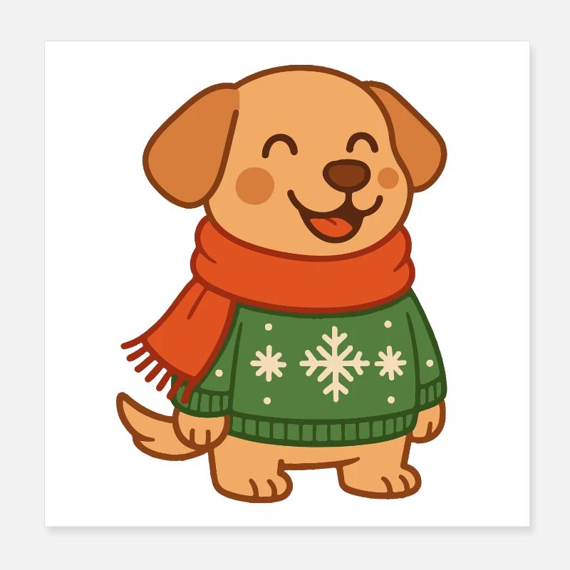 Lustiger Hund Weihnachtspullover Weihnachtsmann Schneeflocken Poster 20x20 cm