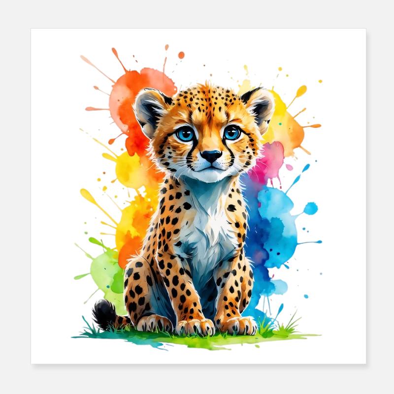 Éclaboussure colorée de petit guépard Poster 20 x 20 cm
