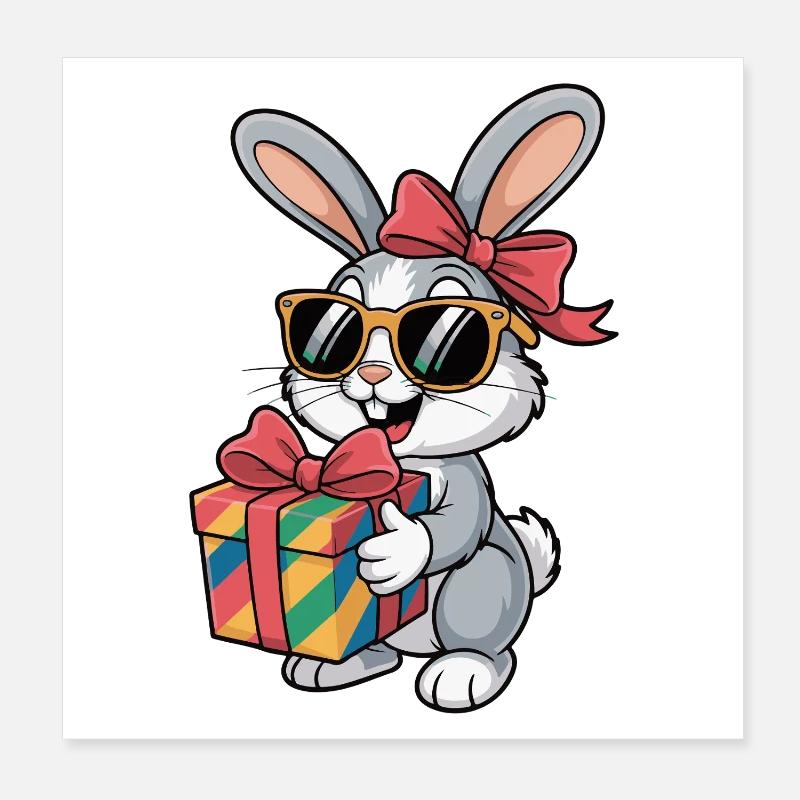 Fröhlicher Hase mit Geschenk Poster 20x20 cm