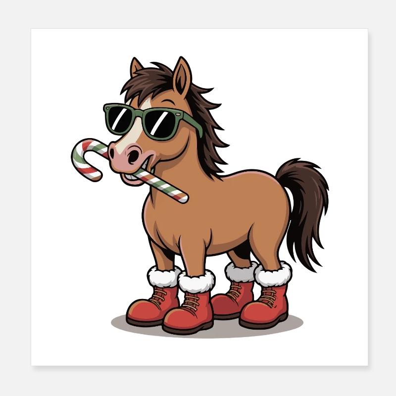 Winterpferd im Candy Cane Stil Poster 20x20 cm