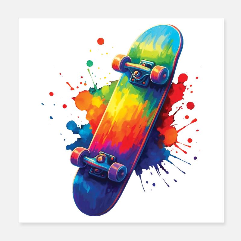 Multicolor Skateboard – Art Splash Skate Poster 20x20 cm