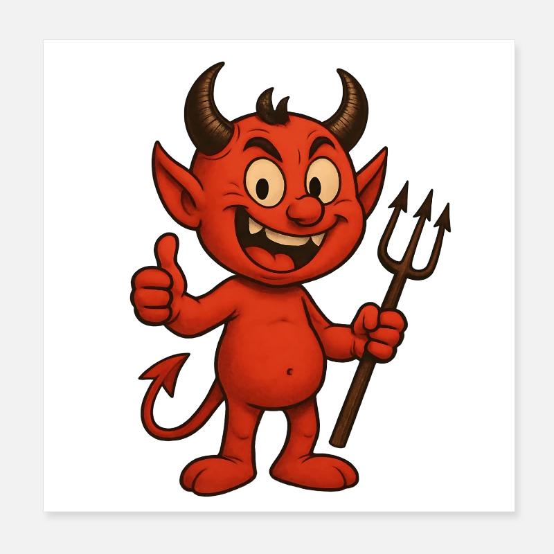 Cheerful Cartoon Devil – Funny Devil Design Poster 8" x 8" (20x20 cm)