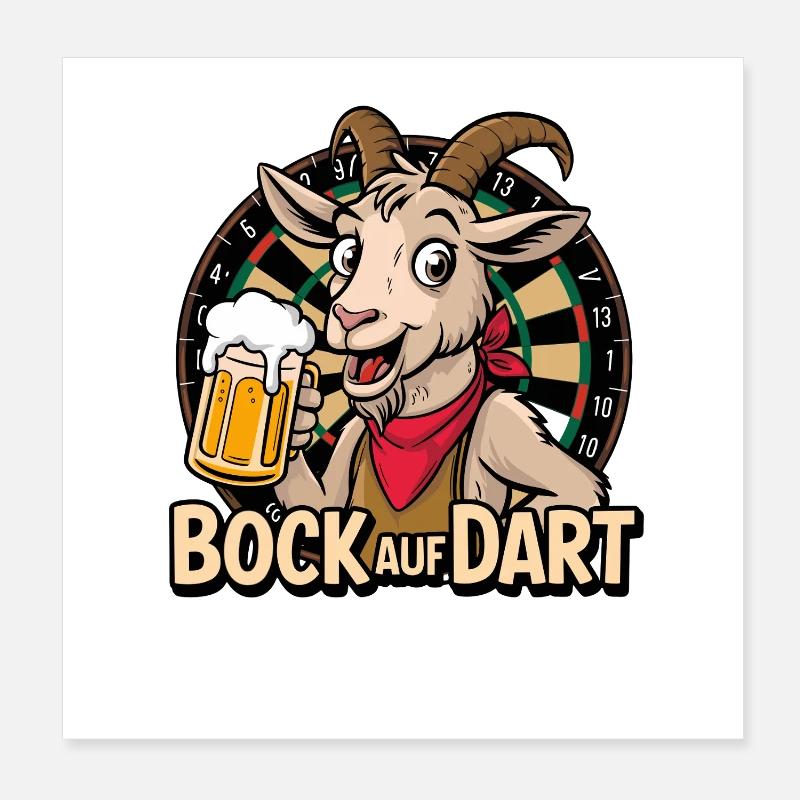 Bock sur une chèvre à fléchettes avec une chope de bière Poster 20 x 20 cm