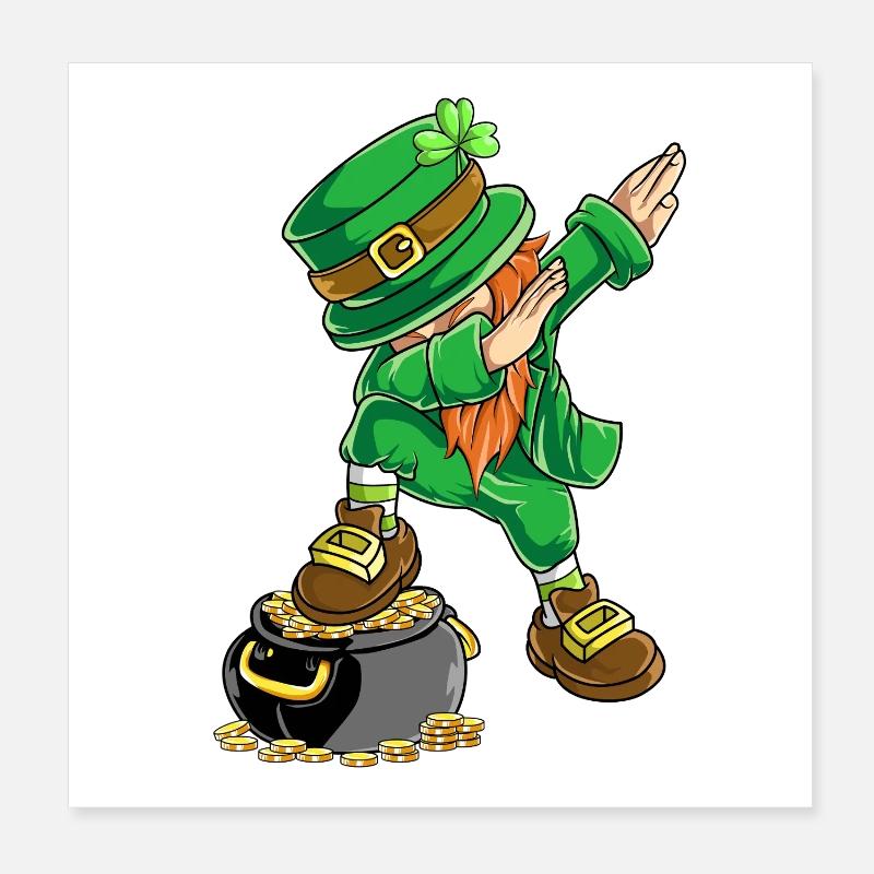 Dabbing Leprechaun St. Patrick's Day Gold Topf-Design Poster 20x20 cm