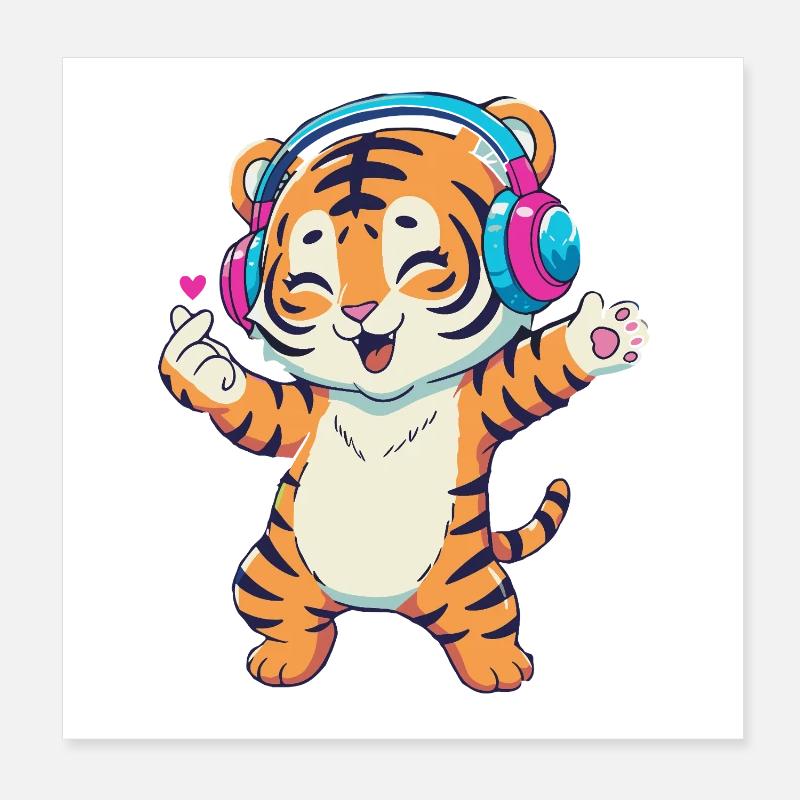 Dancing K-pop Tiger Poster 8" x 8" (20x20 cm)