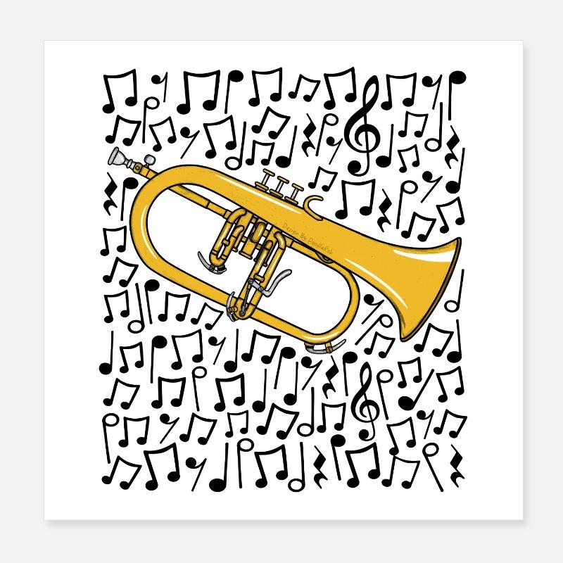 Notes musicales de bugle Corniste Musicien de cuivres Poster 20 x 20 cm