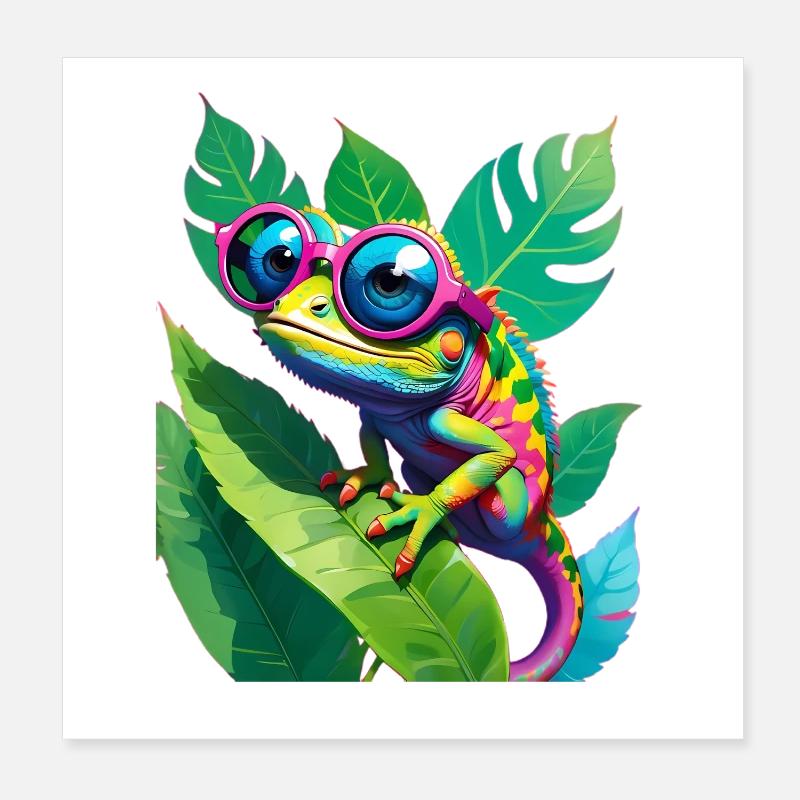Neon Chamäleon Brille Poster 20x20 cm