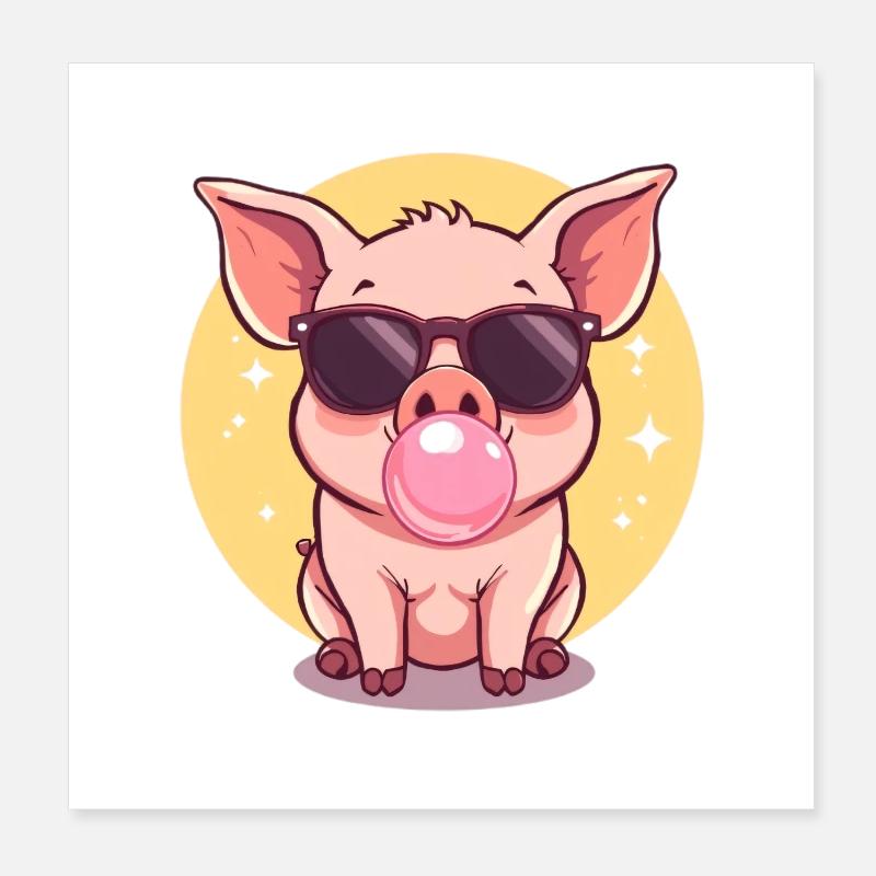 Sunglasses Pig with Bubblegum Poster 8" x 8" (20x20 cm)