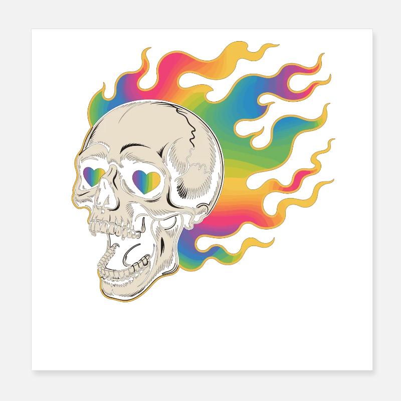 Psychedelic skull in fire design Poster 8" x 8" (20x20 cm)