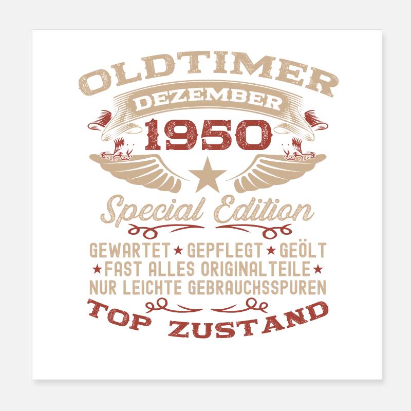 75. Geburtstag Geschenk Oldtimer Dezember 1950 Poster 20x20 cm