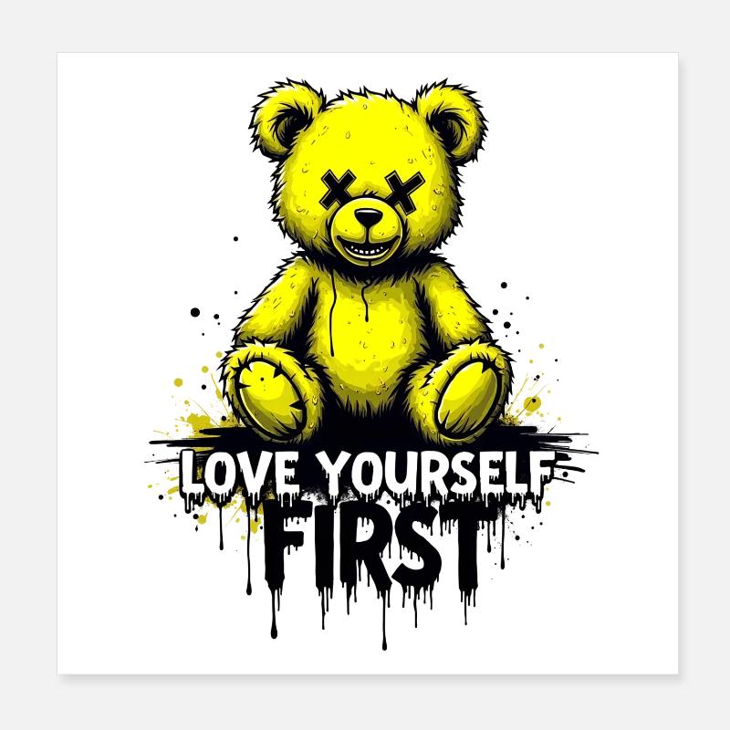 Aime-toi d’abord Teddy Bear Graffiti Poster 20 x 20 cm