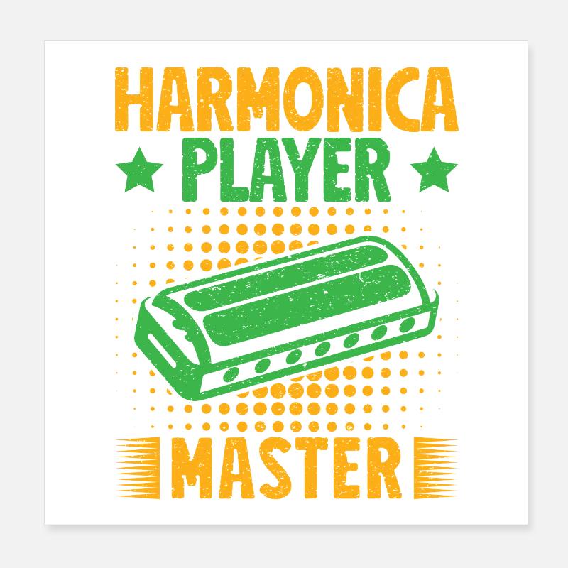 Harmoniciste Drôle Maître Harmonica Poster 20 x 20 cm