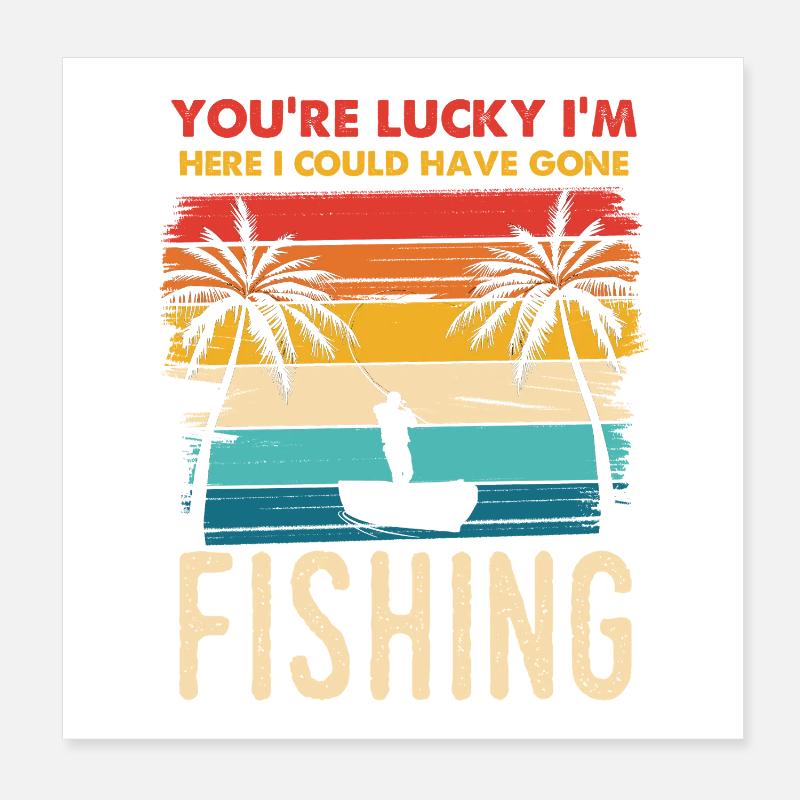 Silhouette rétro de coucher de soleil de pêche Poster 20 x 20 cm